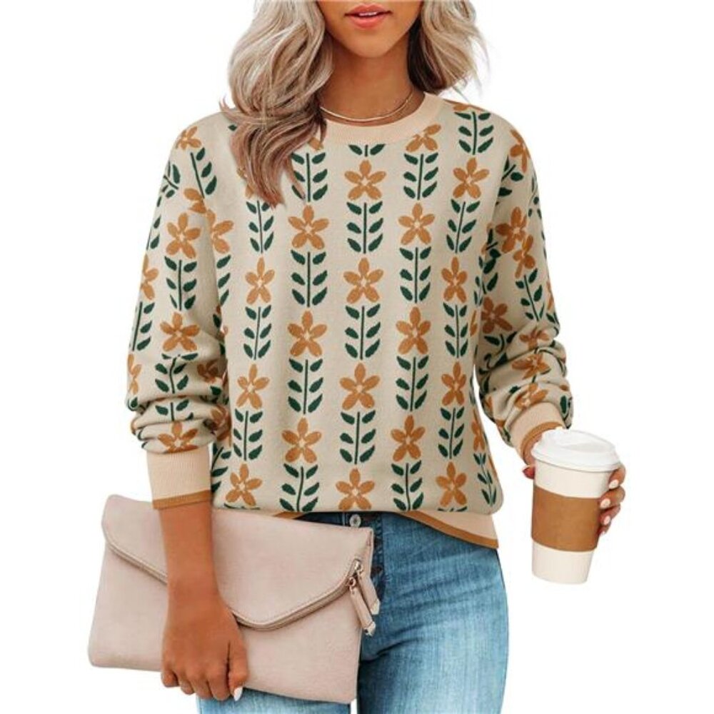 Womens long sleeve crewneck sweater oversized knit pullover fall casual top